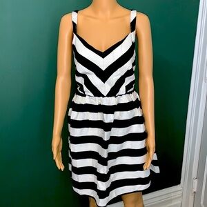 Line & Dot Black and White Striped Dress NWT